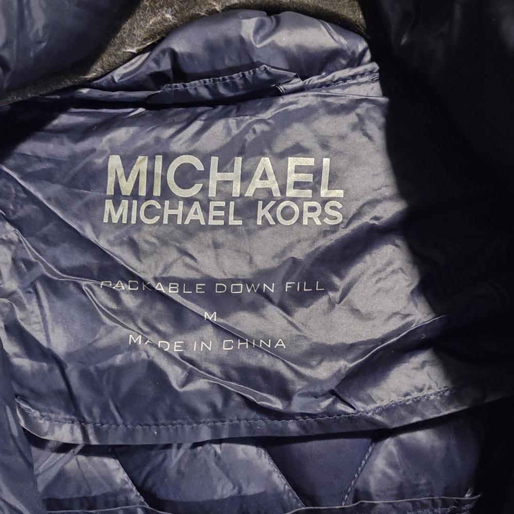 Michael Michael Kors Blue Packable Down Fill Blue Hooded Trench Coat Women's M - Picture 5 of 6